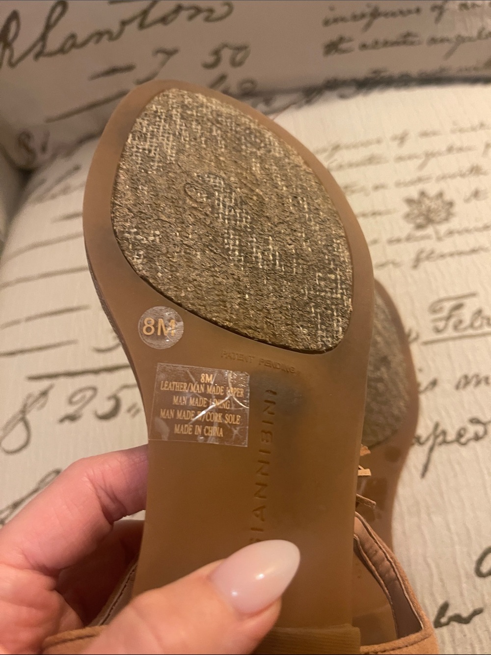 Gianni Bini Tan Fringe T-Strap Sandals with Gold Heel Detail - Picture 5 of 7